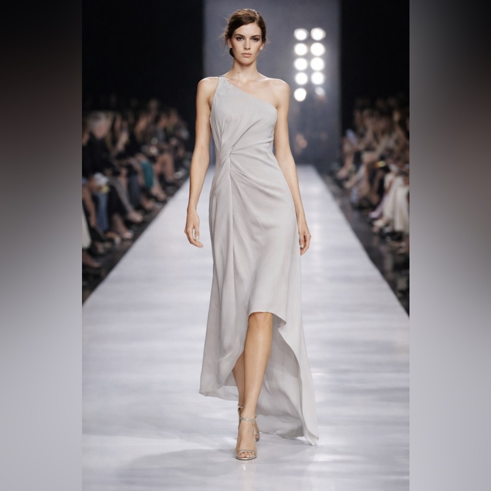 BCBGMaxAzria Off-White/Gray Runway Collection Dress – One Shoulder
